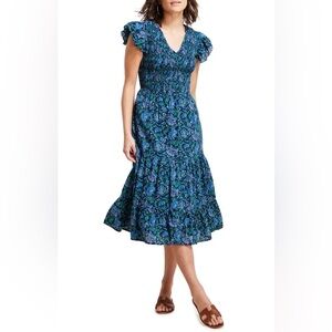 Vineyard Vines Floral Smocked Midi Dress In Anegada Floral Blue Green